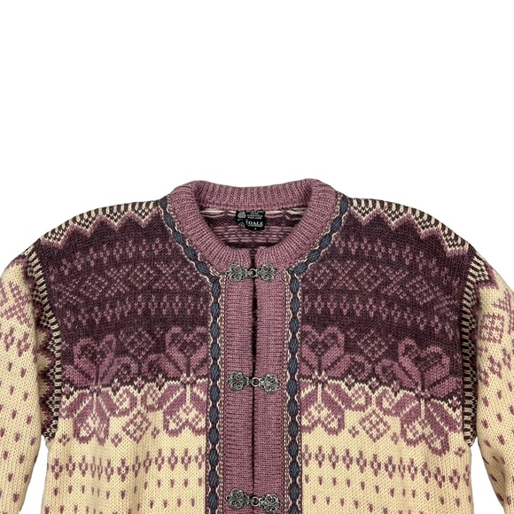 Vtg Dale Of Norway Fair Isle Sweater Pewter Clasps Lilac Cream Sz Sm - Picture 2 of 4